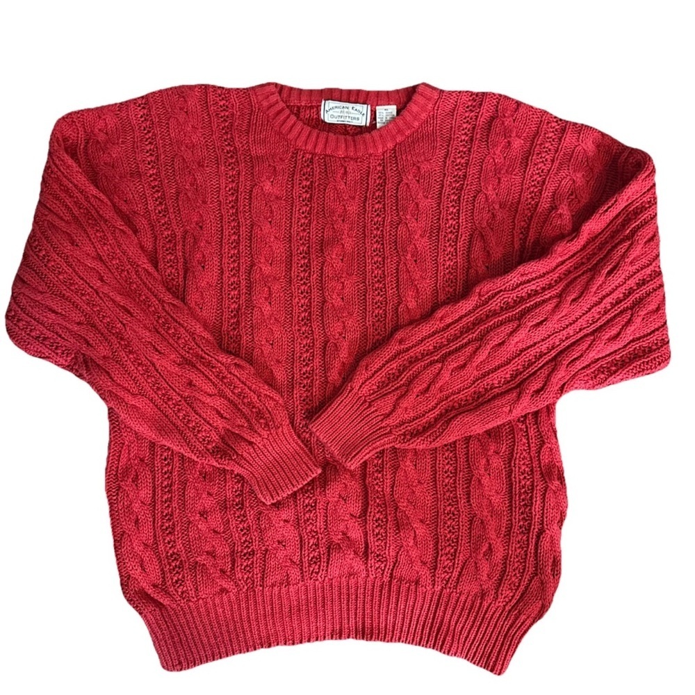 American Eagle Outfitters Vintage rare Sweater Red Cable Knit Pullover